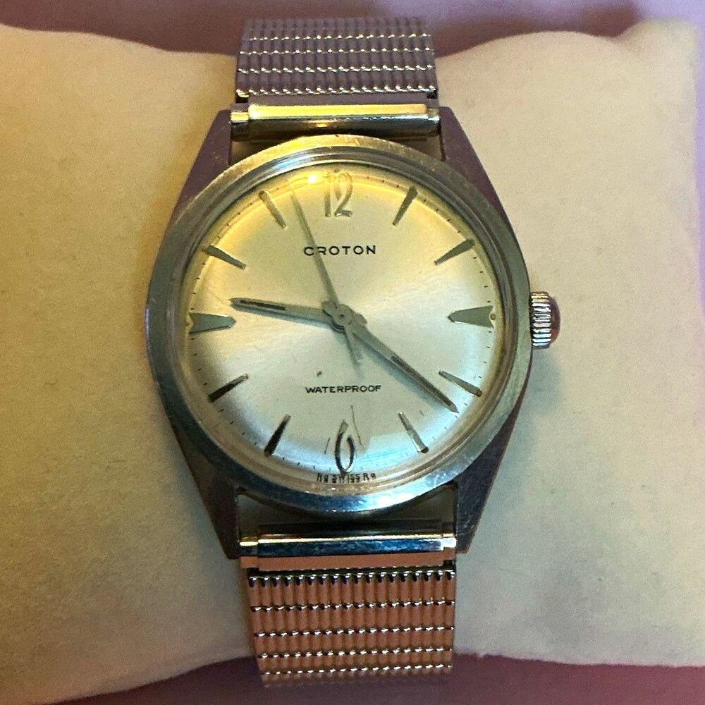 Croton Vintage 1950s Manual Wind Mechanical Watch Silver Dial Steel Bracelet